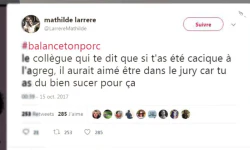 Tweet of Mathilde Larrere denouncing a sexist act