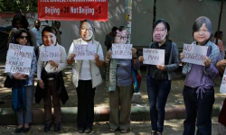 Demonstrators for the release of the Feminist Five